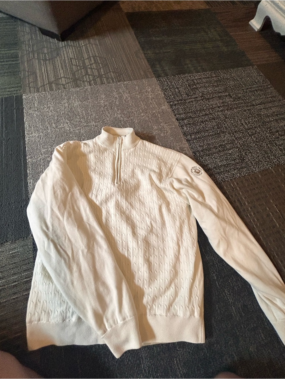 Tres Bien Men's Cream Cable Half-Zip Sweater